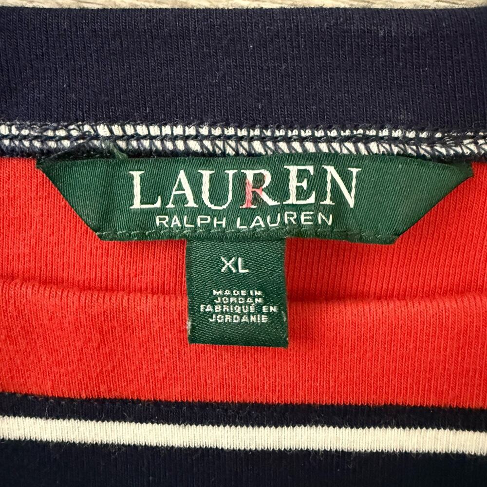 Lauren Ralph Lauren Stripe Bell Cuff Top Womens Size XL Blue Coral Boat Neck - Picture 2 of 7